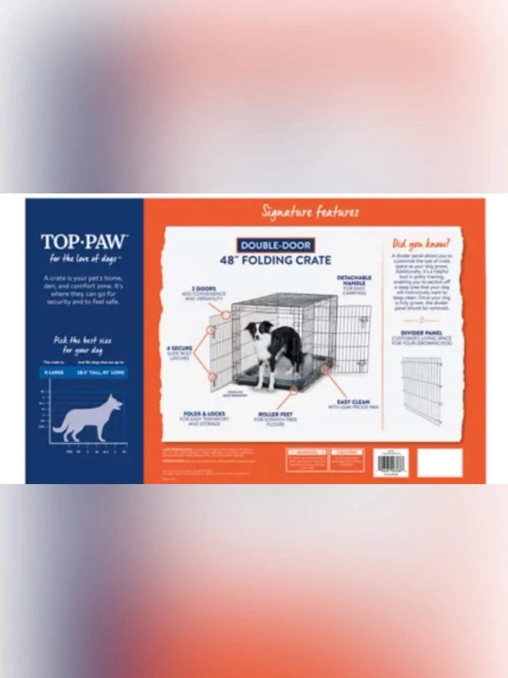 Top Paw® Double Door Folding Wire Dog Crate w/ Divider Panel - Leak Prook Tray